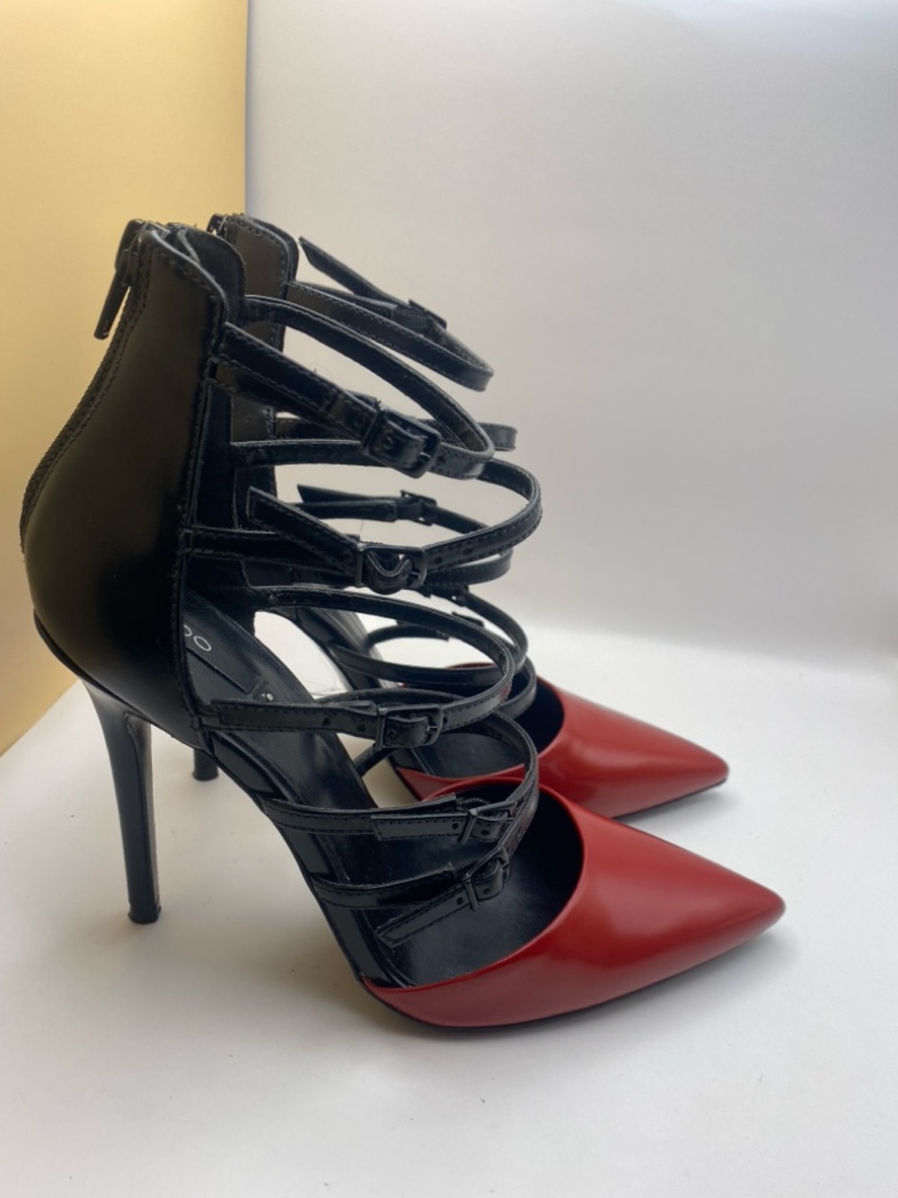ALDO Kieu Red & Black Cage Heels Size 7 - Picture 12 of 14